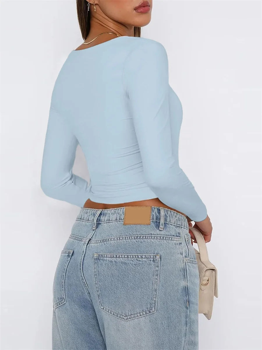 Luna Square-Neck Long Sleeve Crop Top - Noire Co