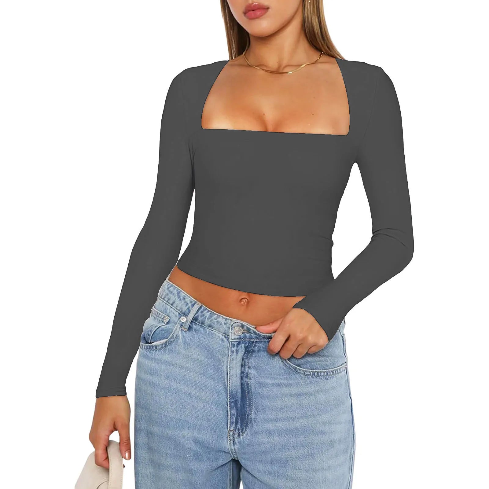 Luna Square-Neck Long Sleeve Crop Top - Noire Co