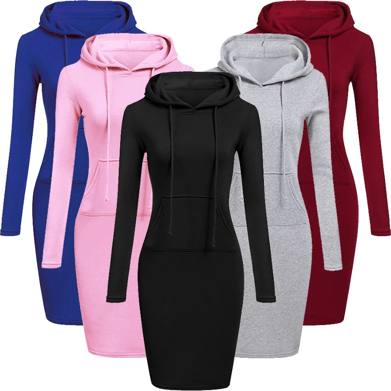 Women’s Hooded Sweater Dress – Long Sleeve with Pockets, Knee-Length - Noire Co