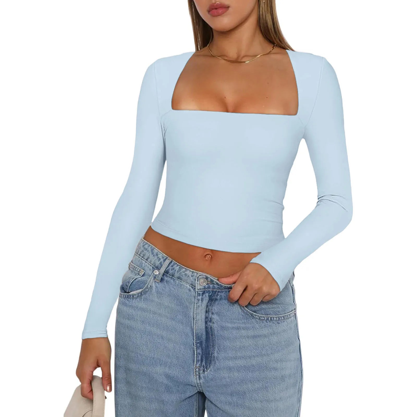 Luna Square-Neck Long Sleeve Crop Top - Noire Co