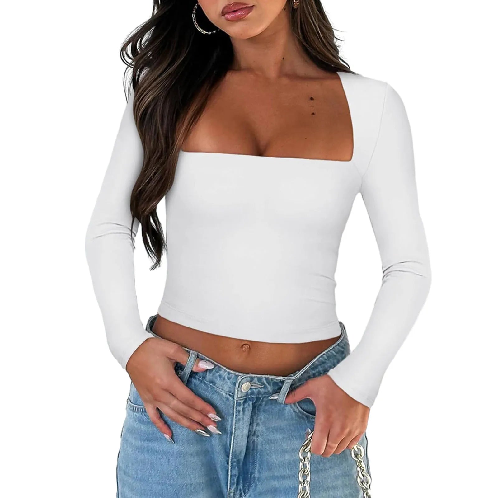 Luna Square-Neck Long Sleeve Crop Top - Noire Co