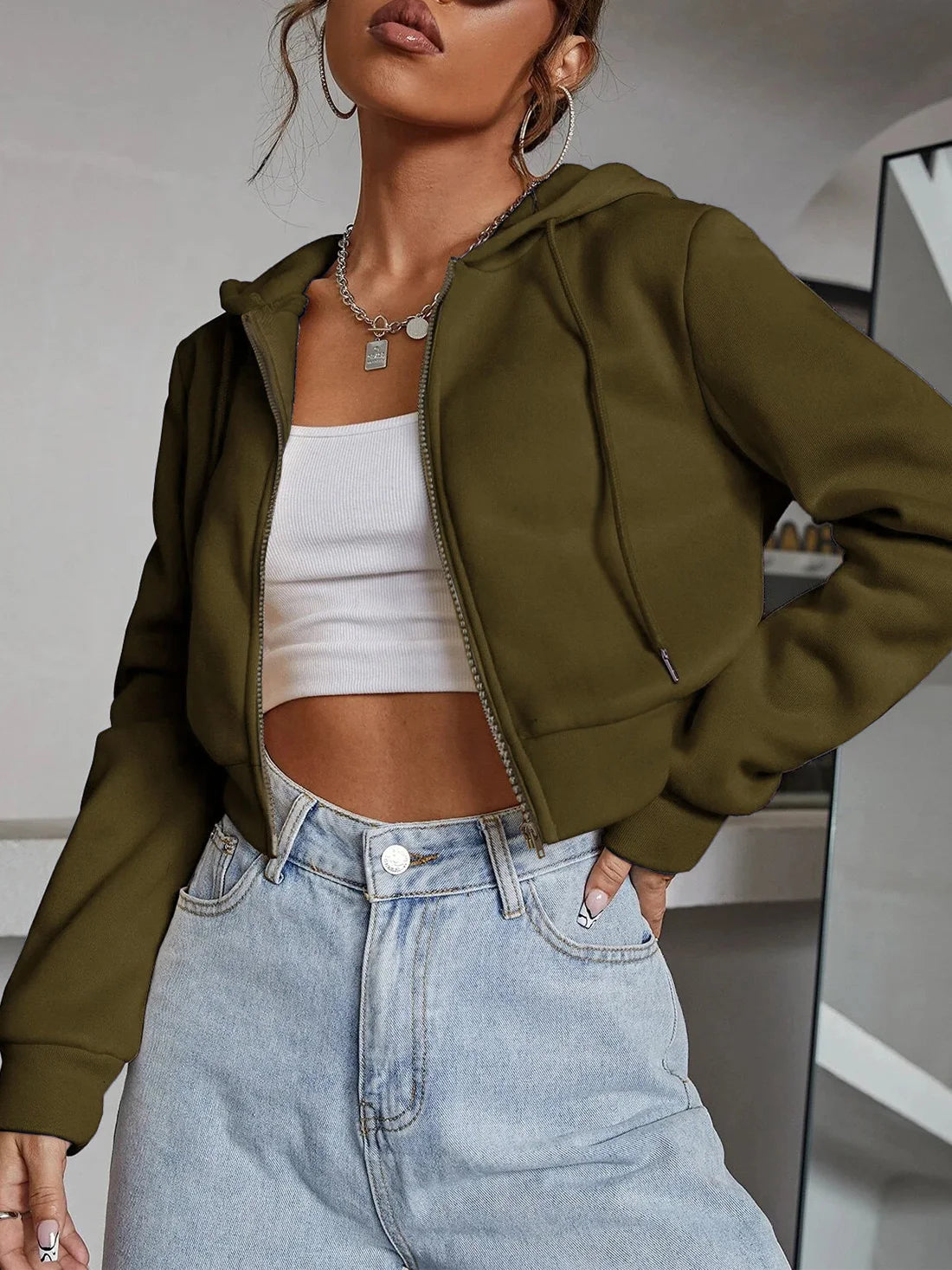 Relaxed Fit Cropped Zip Hoodie - Noire Co