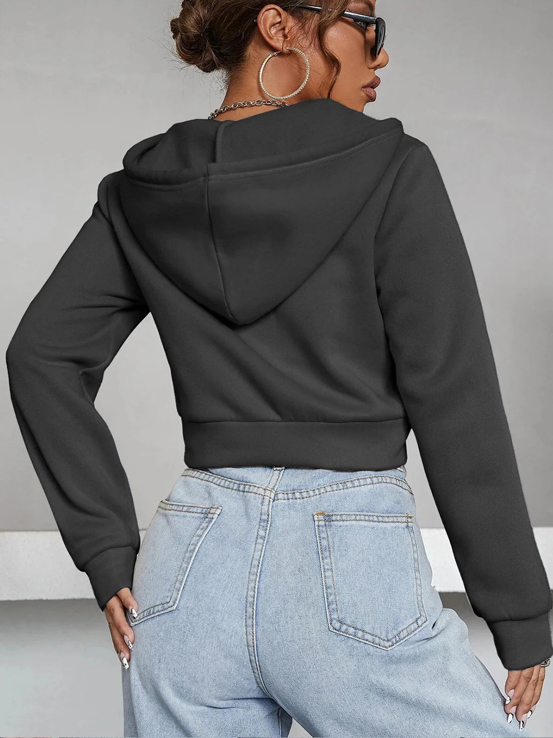 Relaxed Fit Cropped Zip Hoodie - Noire Co