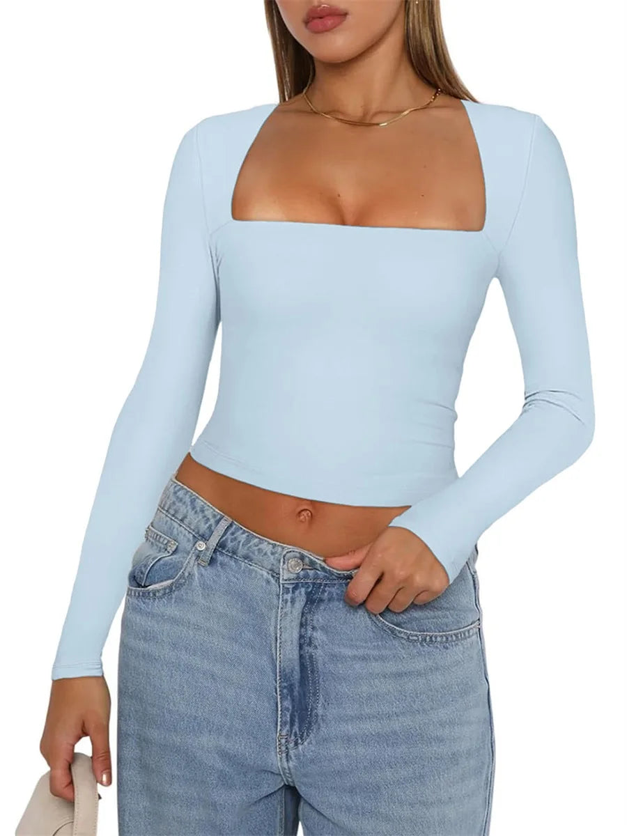 Luna Square-Neck Long Sleeve Crop Top - Noire Co