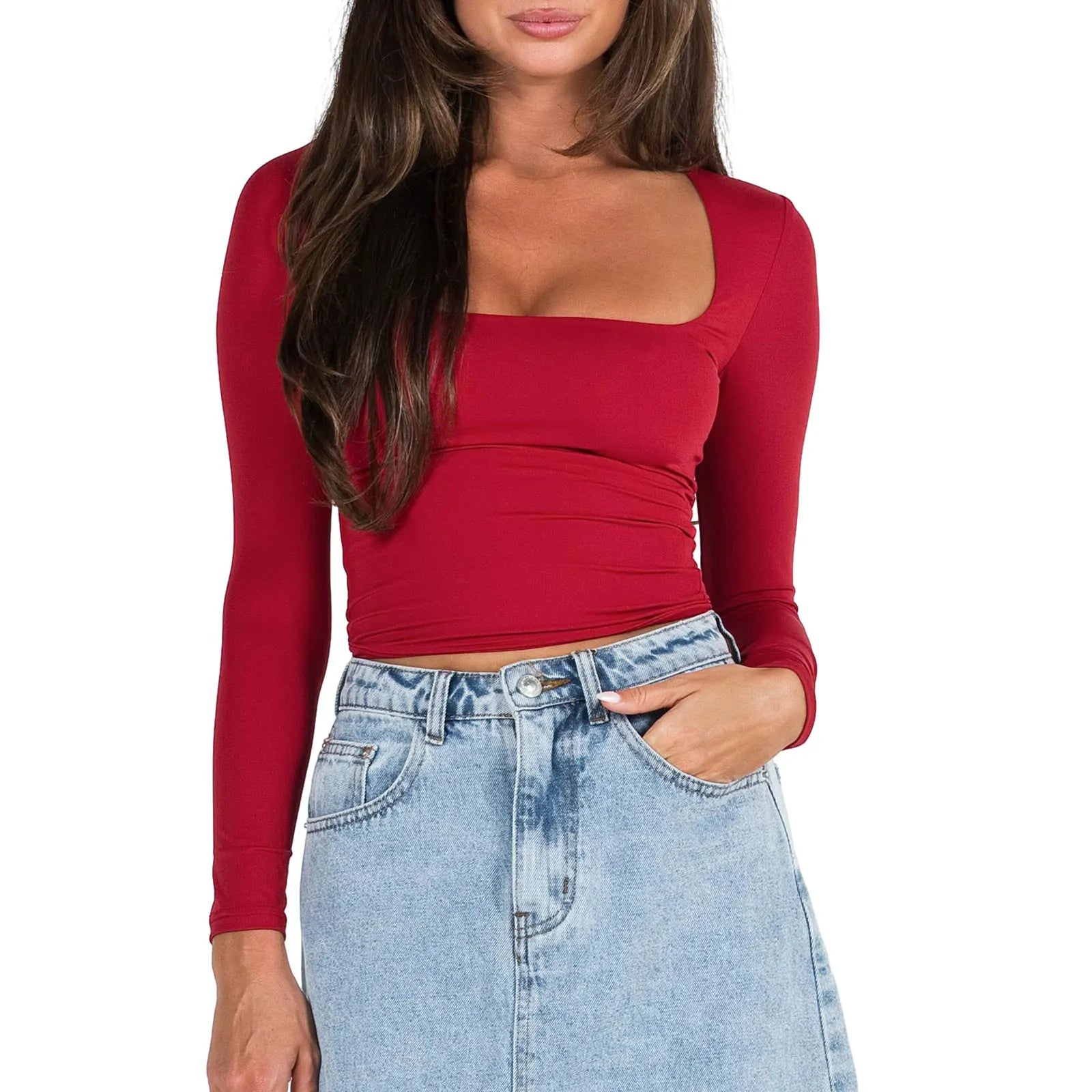Luna Square-Neck Long Sleeve Crop Top - Noire Co