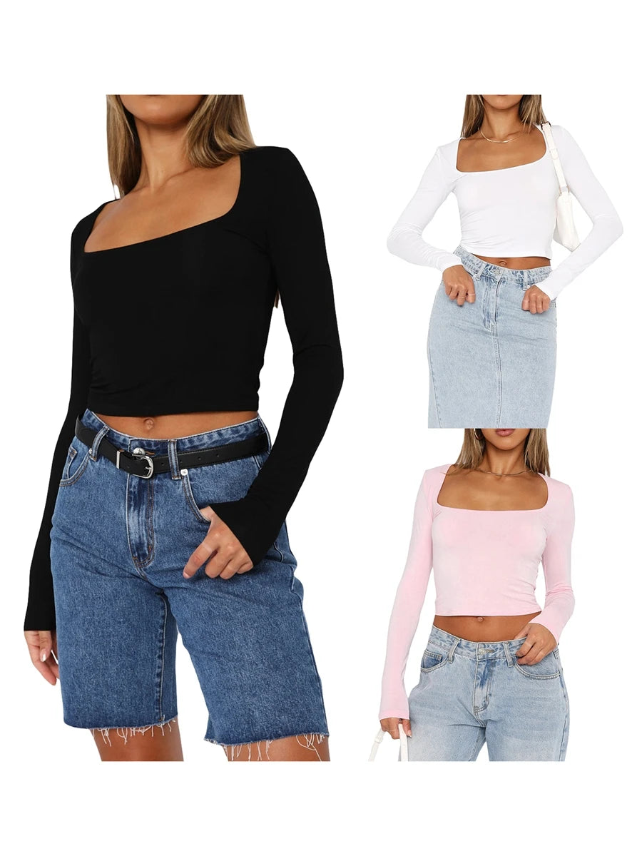 Luna Square-Neck Long Sleeve Crop Top - Noire Co