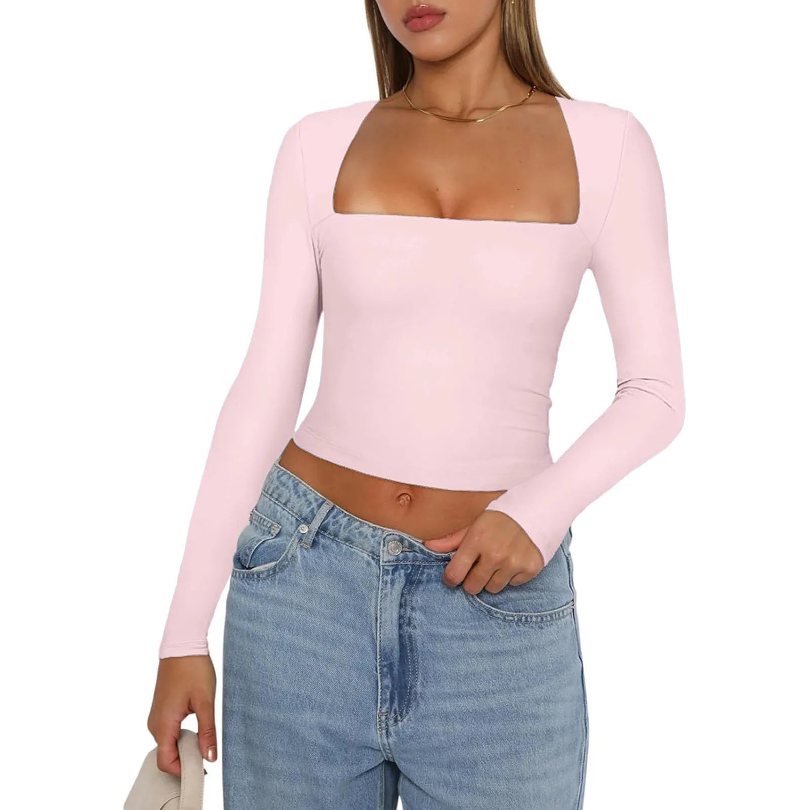 Luna Square-Neck Long Sleeve Crop Top - Noire Co